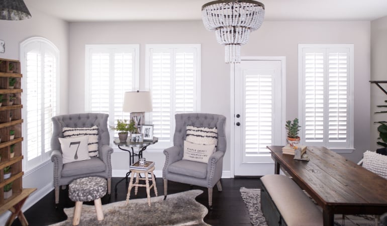 Plantation shutters in a Raleigh living room